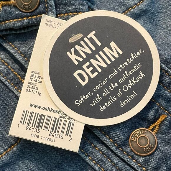 OshKosh B'gosh Baby Jean Jacket Blue Medium Wash Knit Stretch Denim 12 mth - Picture 4 of 8